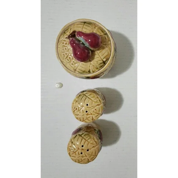 Tilso Japan Ceramic Set of Grease Jar and Salt & Pepper Shakers Fruits 53/630 - Picture 7 of 11